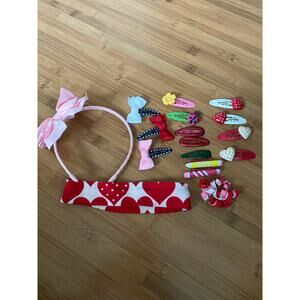 Gymboree Hair Bundle Lot Accessories Heart Red Pink ladybug flower snap curlie